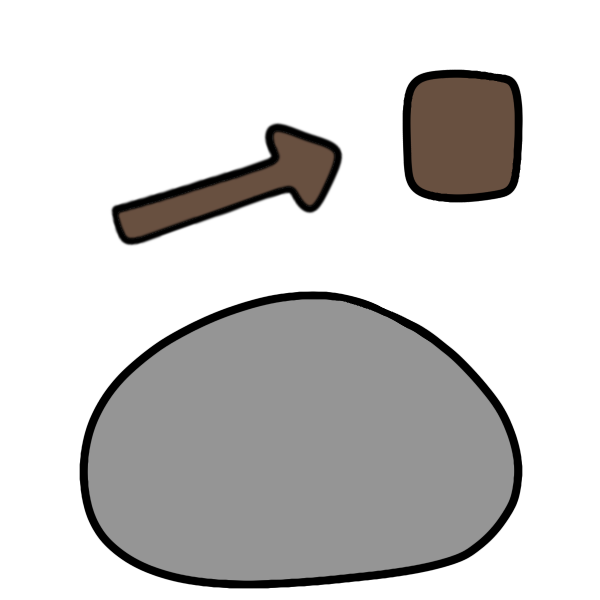 an arrow pointing to a brown square above a gray blob